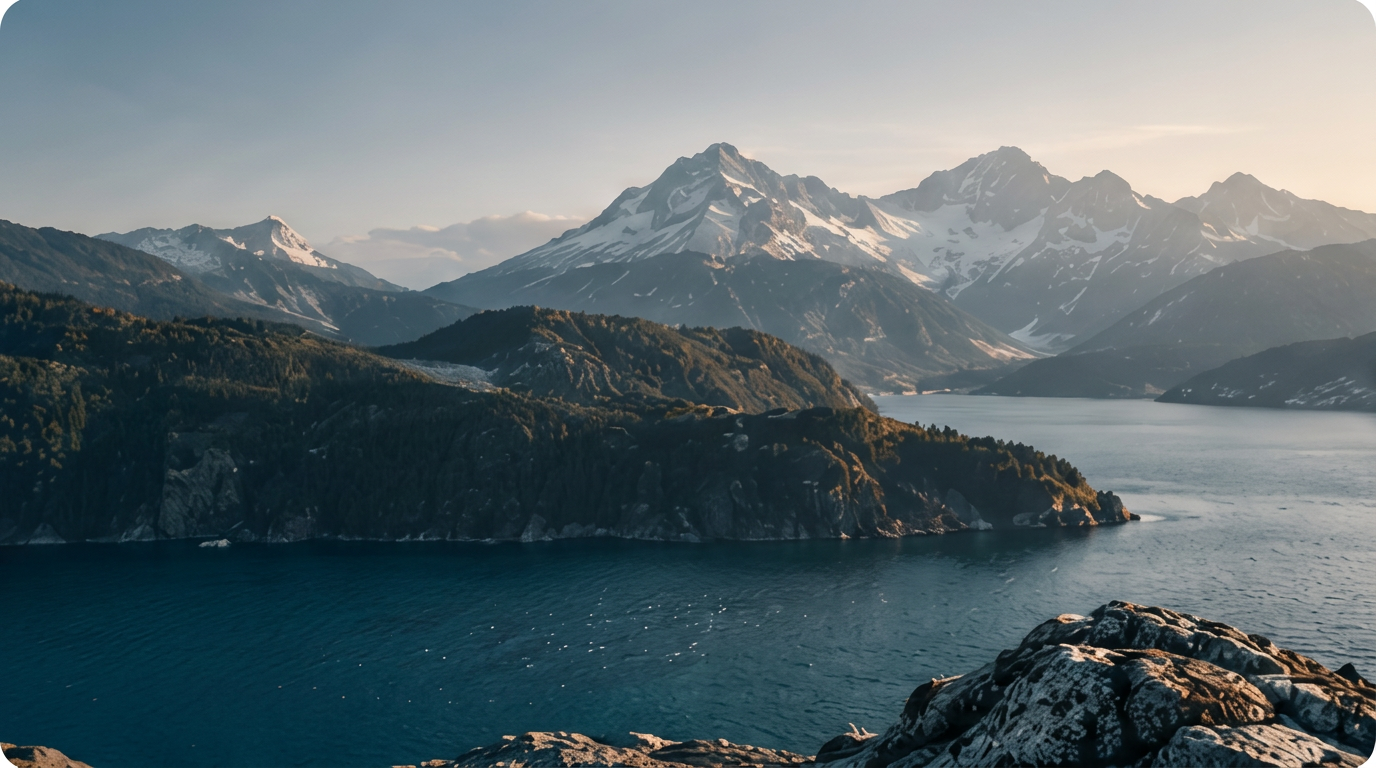 Berglandschaft mit weitem Blick über einen See